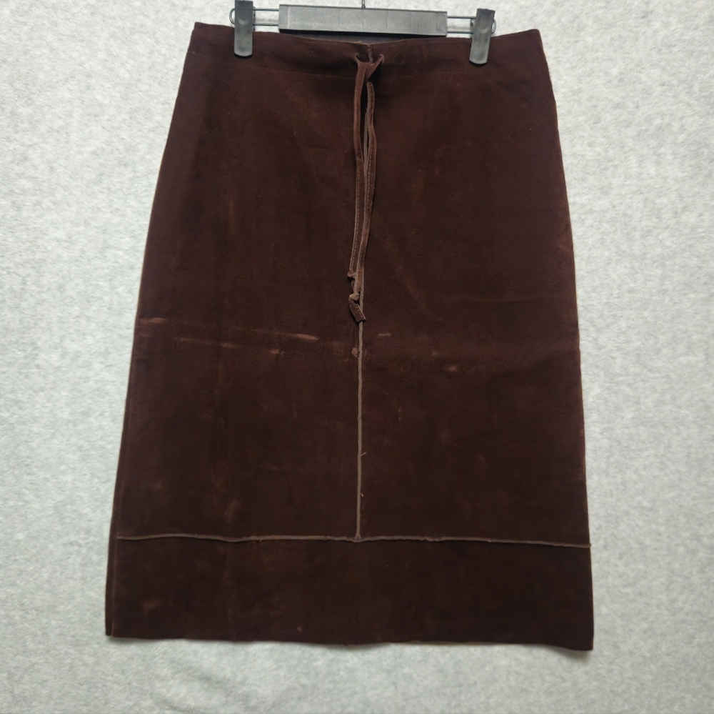 Womens Brown Faux Suede A Line Skirt Size‎ Large Drawstring Waist Back Zip Xi